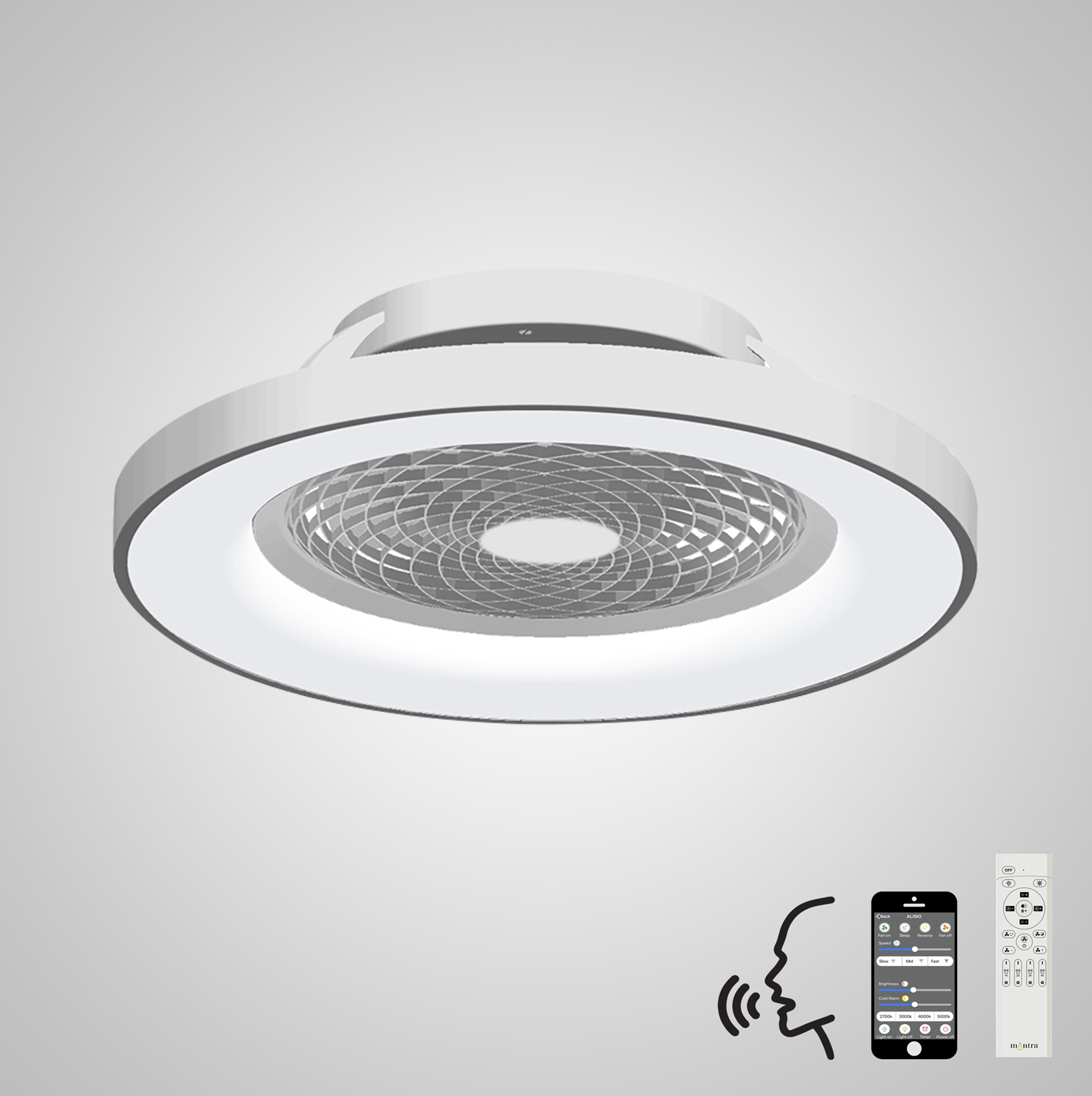 Tibet 70W LED Dimmable Ceiling Light & Fan, Remote / APP / Voice Controlled Silver M7125  Mantra Tibet